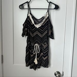 Charlotte Russe Black and Cream Chevron Crochet Romper